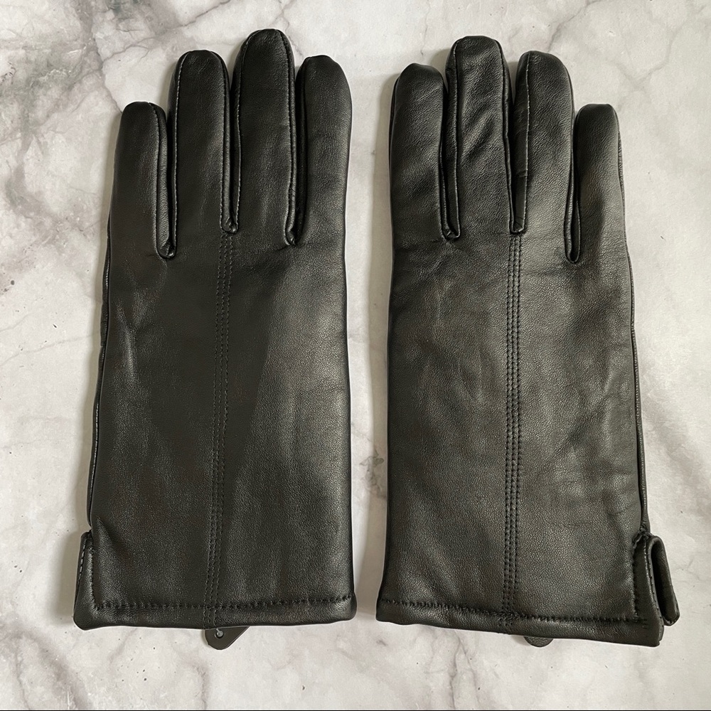 Men's Black Lined Leather Winter Gloves Medium